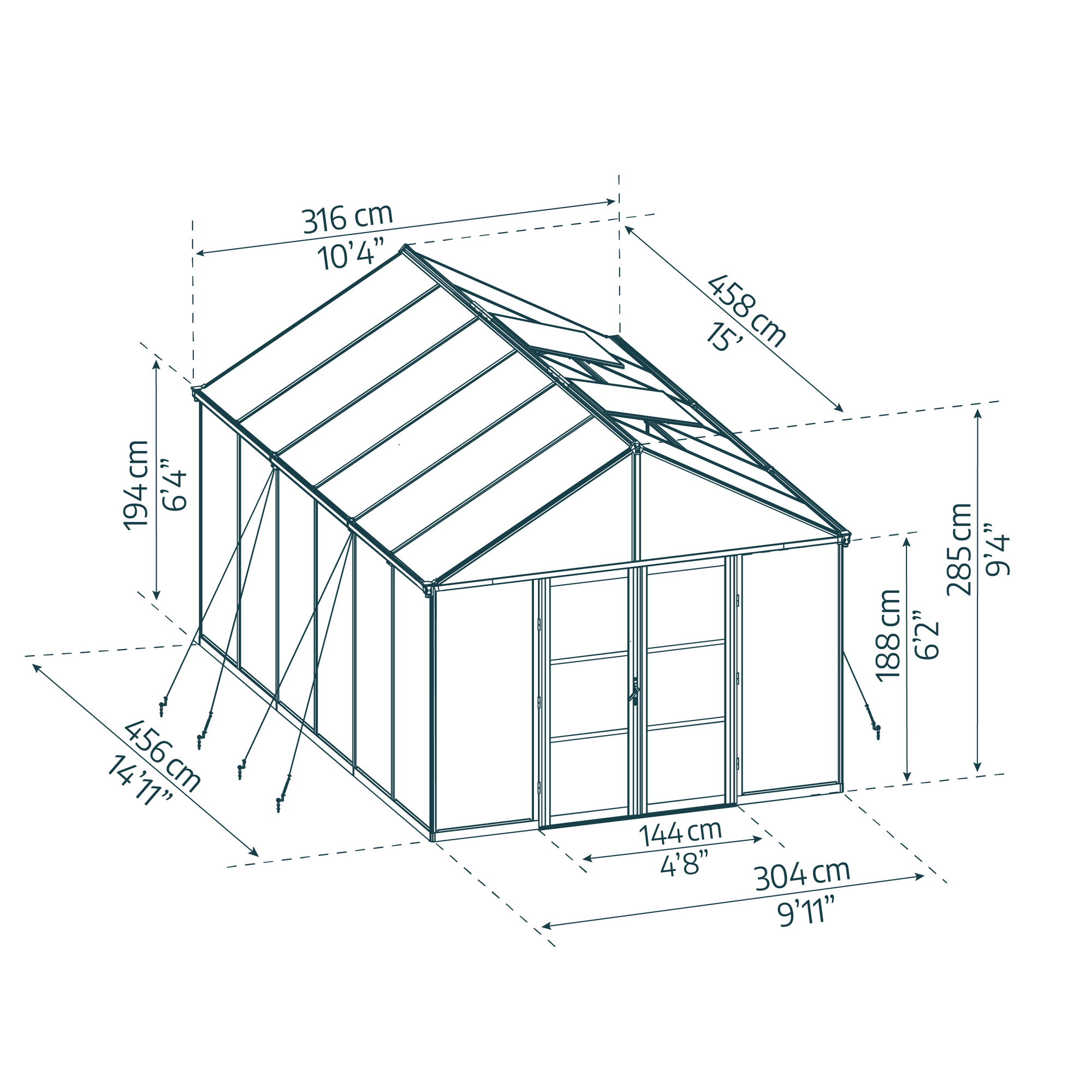 Gewächshaus 'Aria' 304 x 458 cm mit 10 mm Hohlkammerplatten schwarz