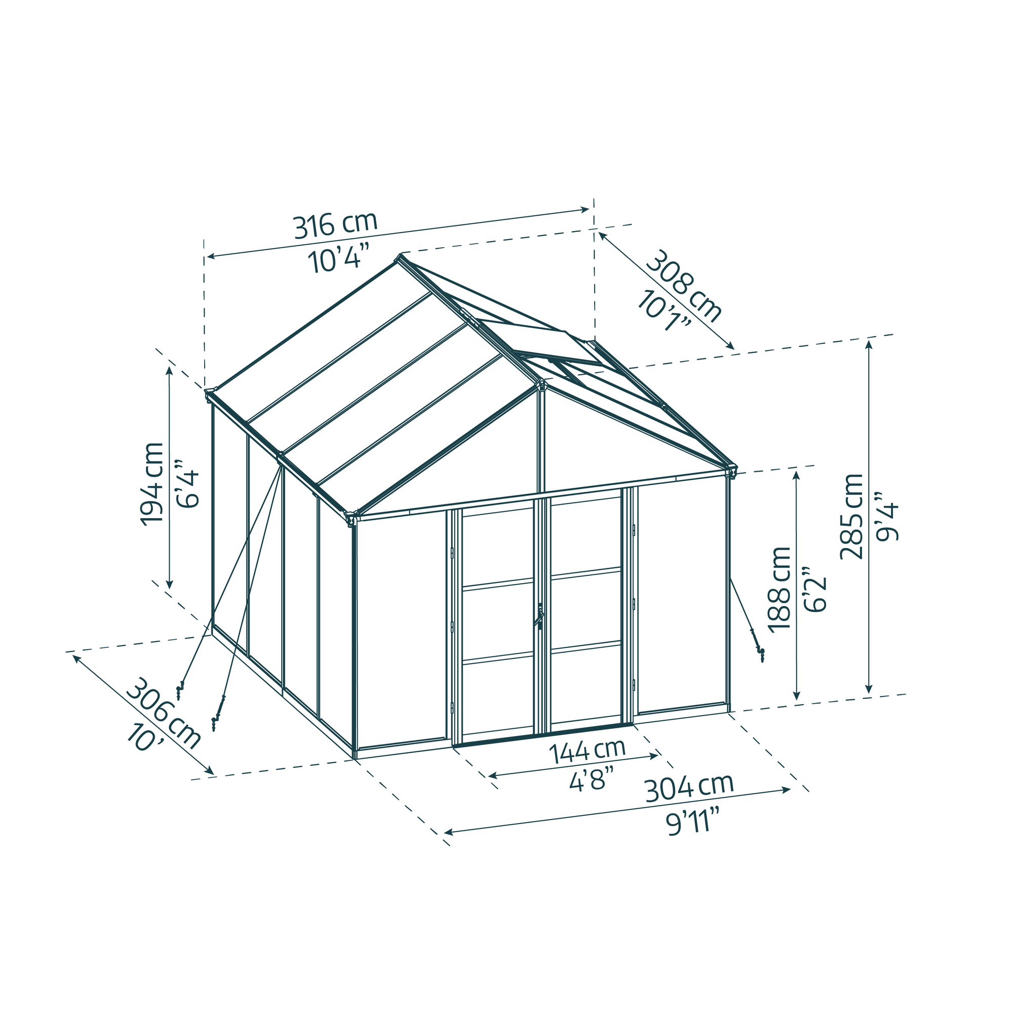 Gewächshaus 'Aria' 304 x 308 cm mit 10 mm Hohlkammerplatten schwarz