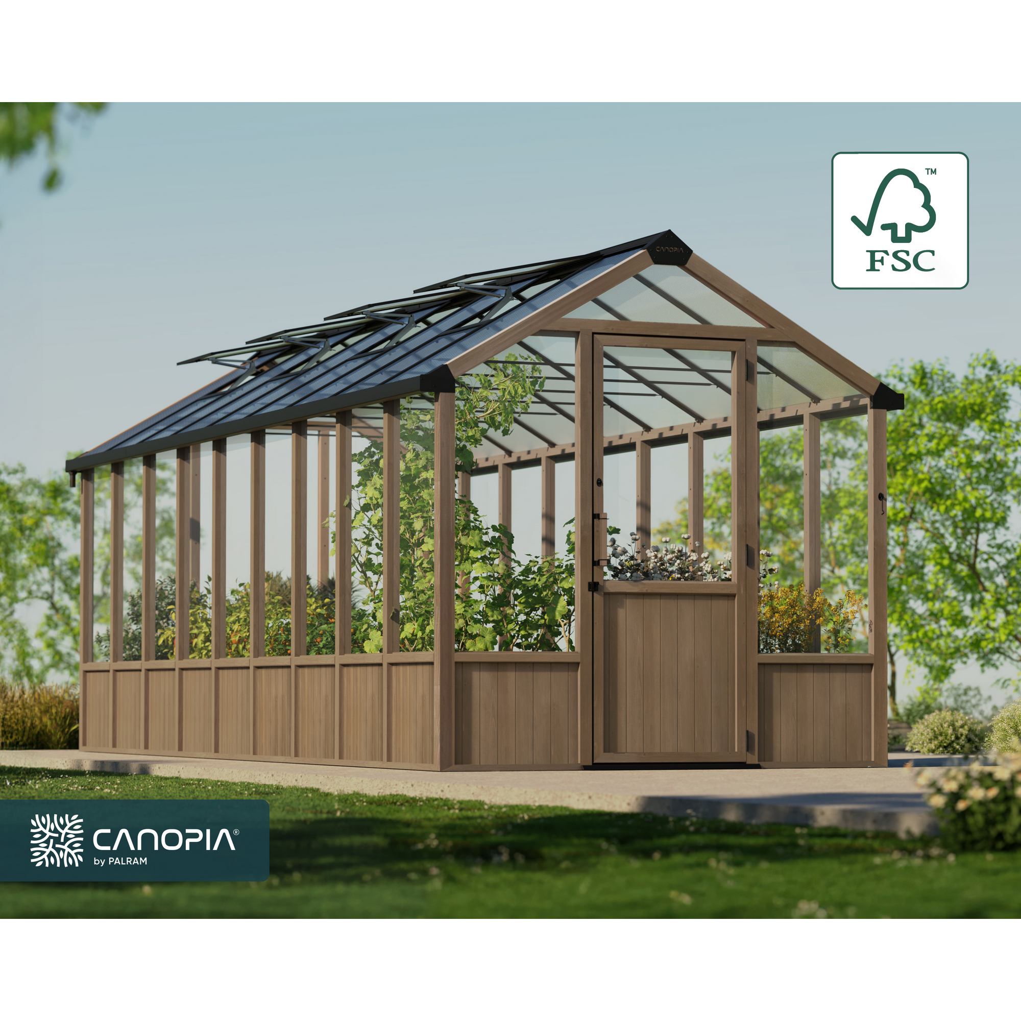 Gewächshaus 'Natura' Zedernholz 237,4 x 644 cm mit 6 mm Doppelstegplatten braun