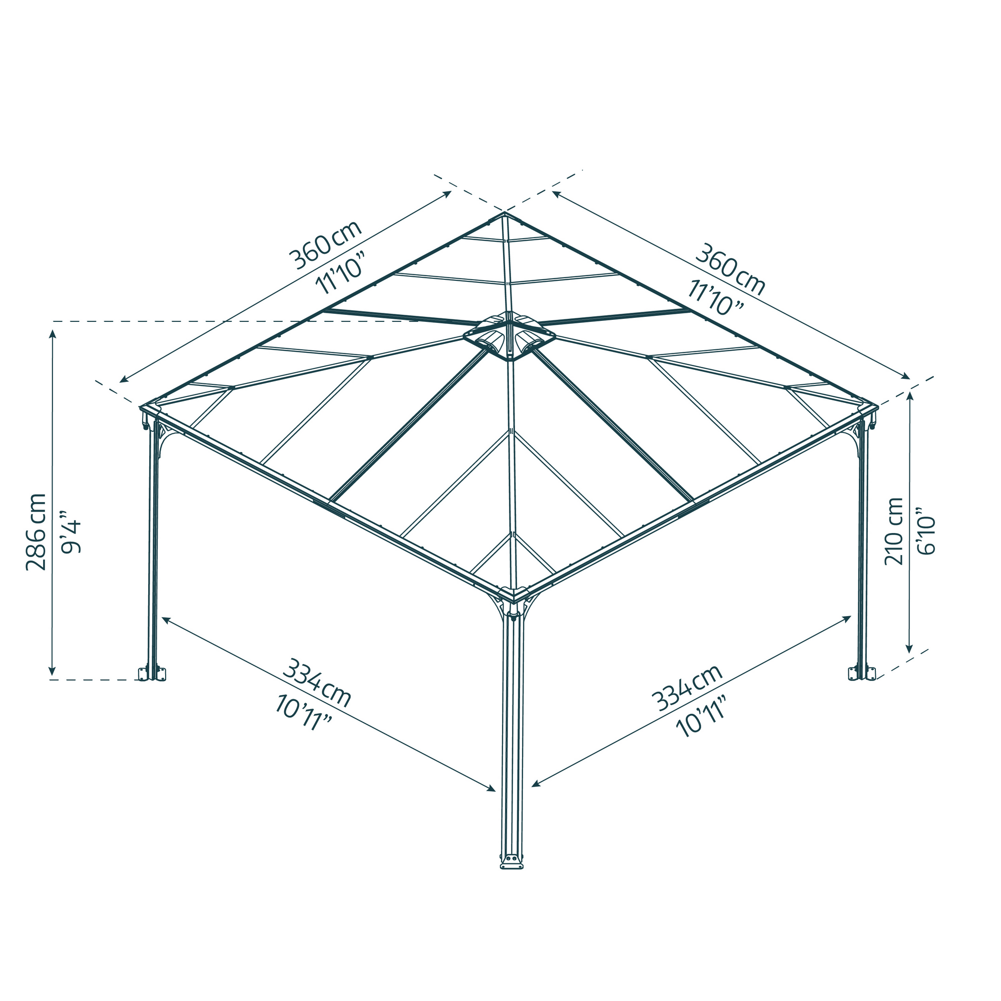 Pavillon 'Palermo' anthrazit 360 x 360 cm Polycarbonat grau