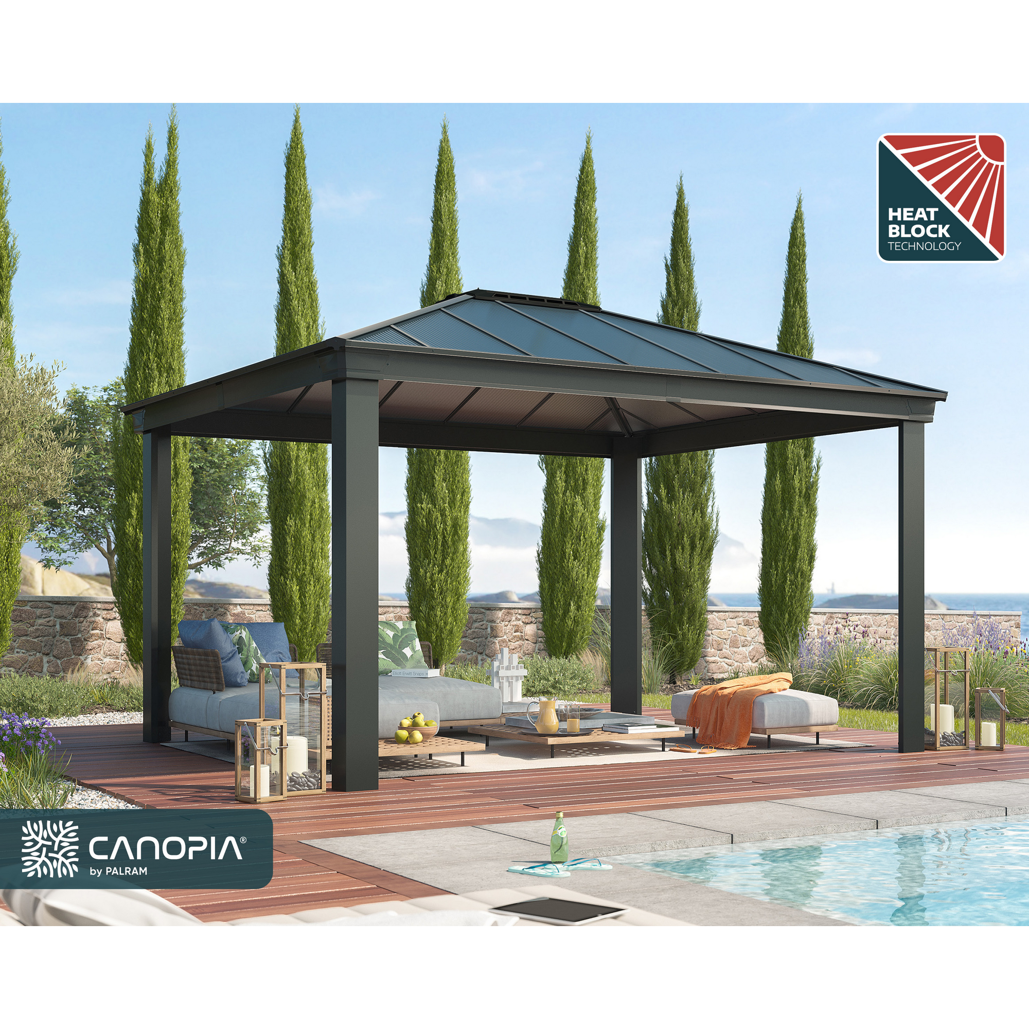 Pavillon 'Dallas' anthrazit 360 x 422 cm Polycarbonat grau