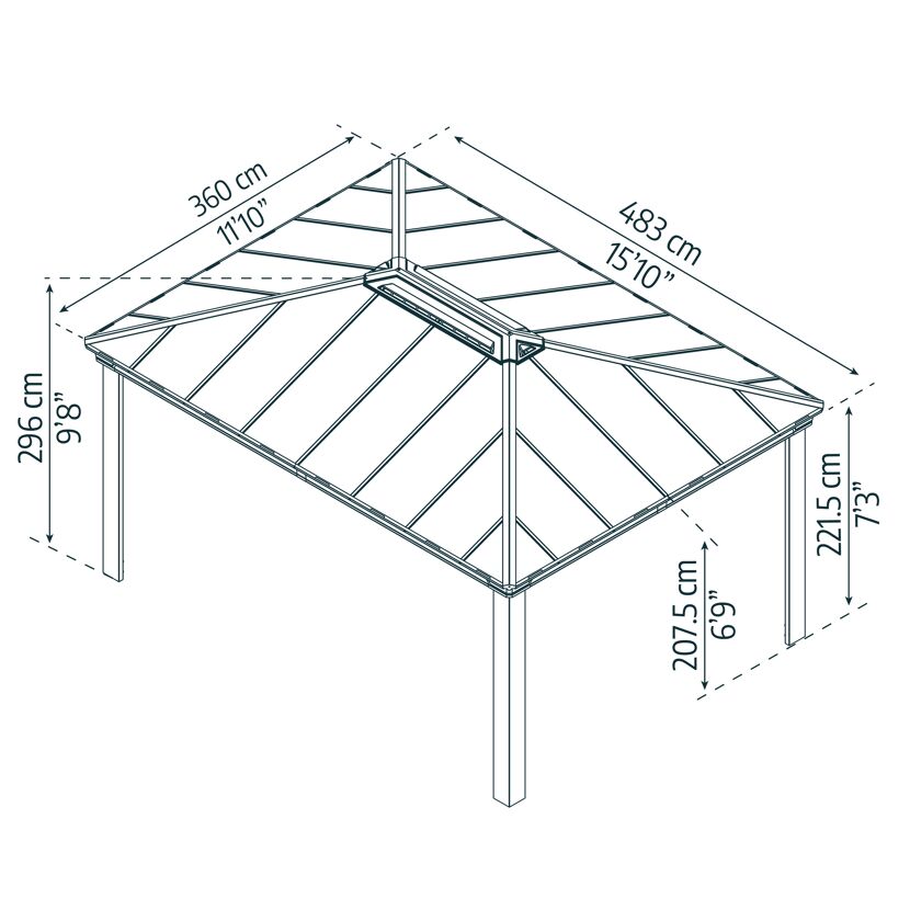 Pavillon 'Dallas' anthrazit 360 x 483 cm Polycarbonat grau
