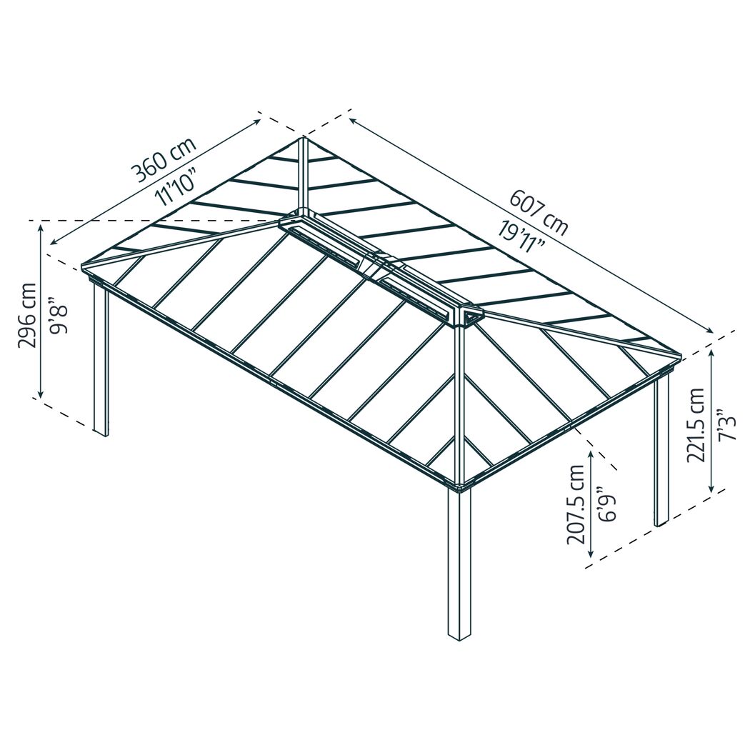Pavillon 'Dallas' anthrazit 360 x 607 cm Polycarbonat grau