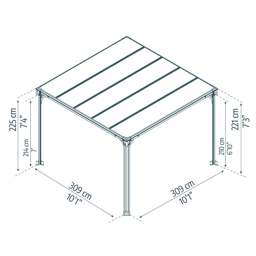 Pavillon 'Milano' anthrazit 309 x 309 cm Polycarbonat grau