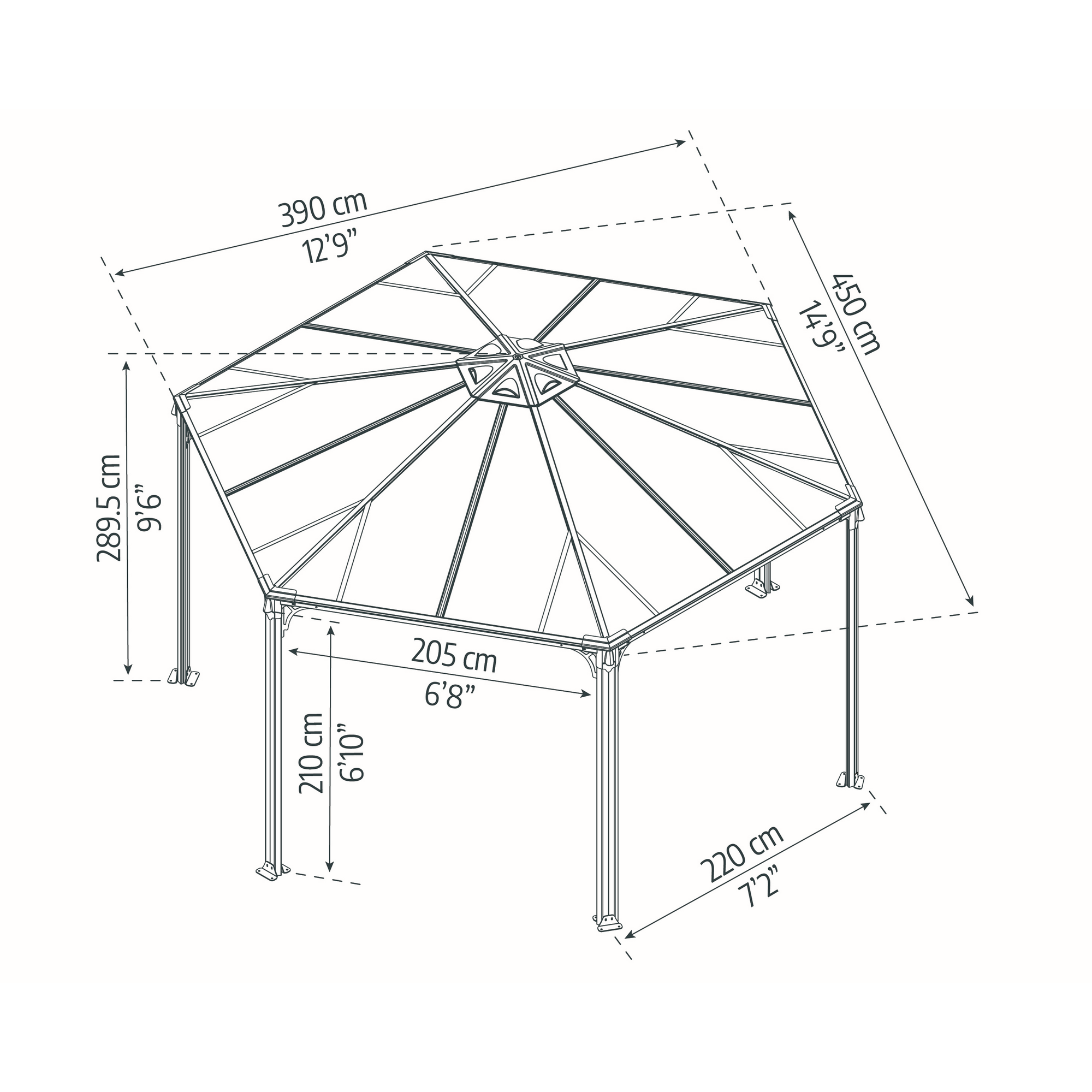 Pavillon 'Monaco' anthrazit 390 x 450 cm Polycarbonat grau