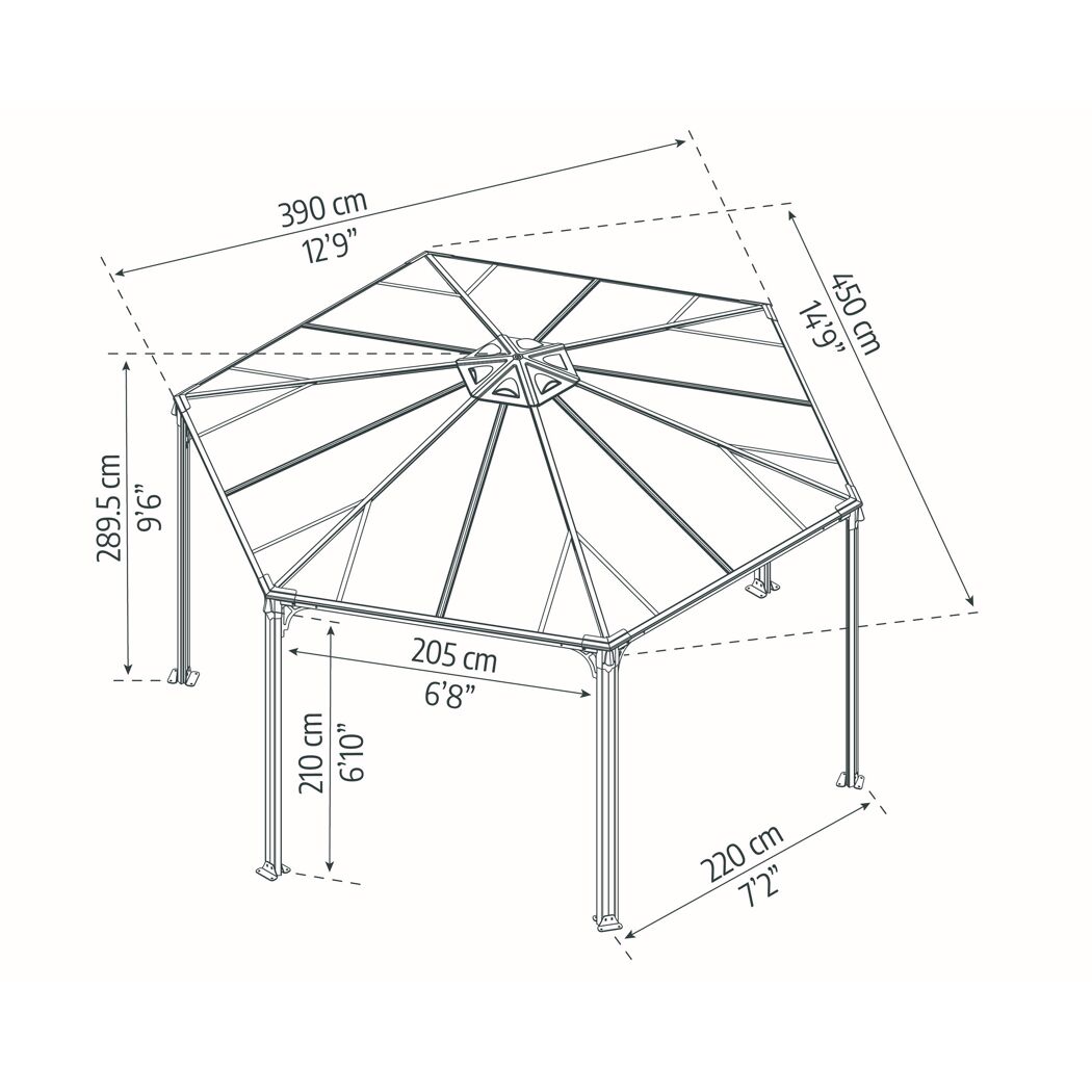 Pavillon 'Monaco' anthrazit 390 x 450 cm Polycarbonat grau