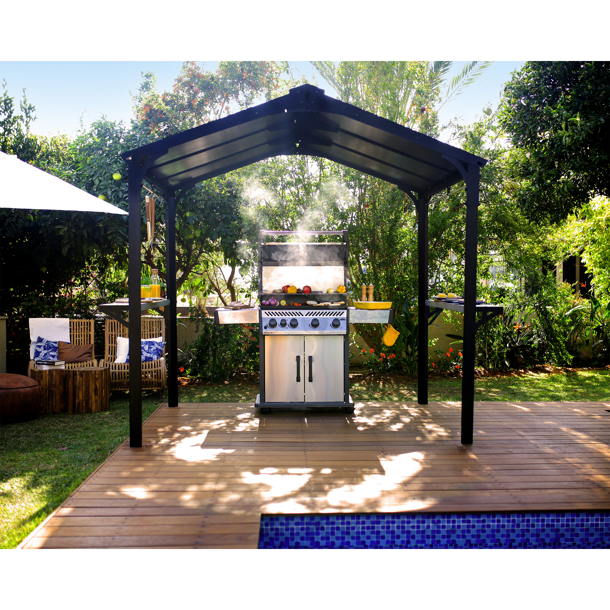 Grillpavillon 'Austin' schwarz 240 x 181 cm Polycarbonat grau