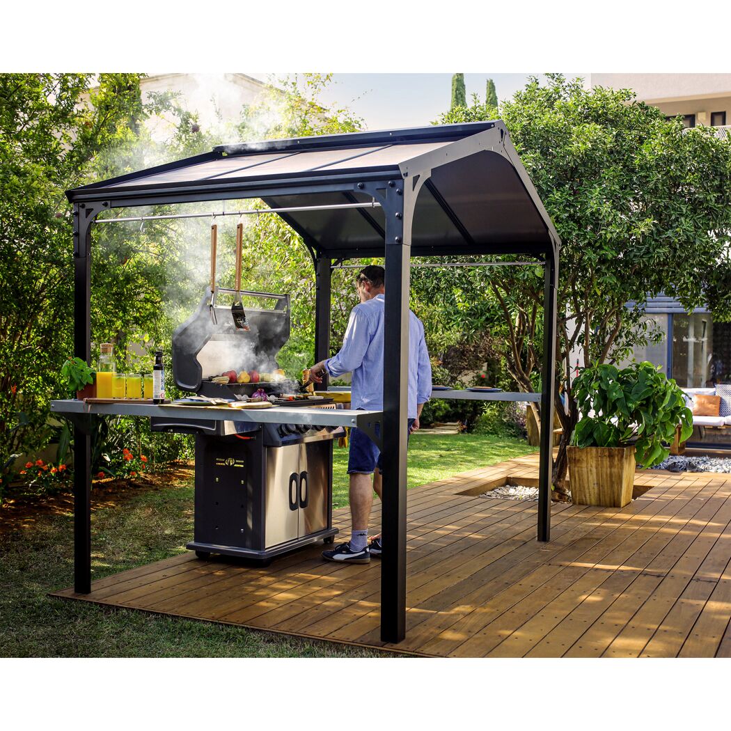 Grillpavillon 'Austin' schwarz 240 x 181 cm Polycarbonat grau