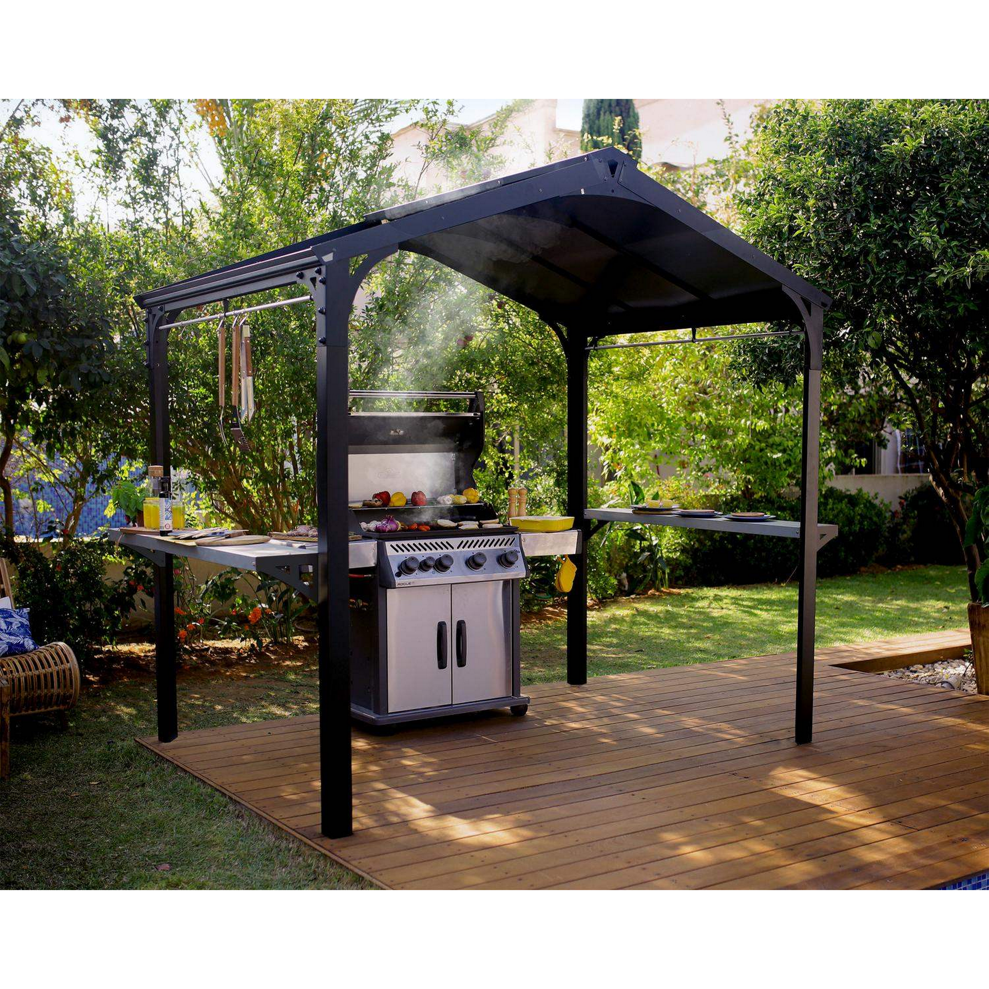 Grillpavillon 'Austin' schwarz 240 x 181 cm Polycarbonat grau