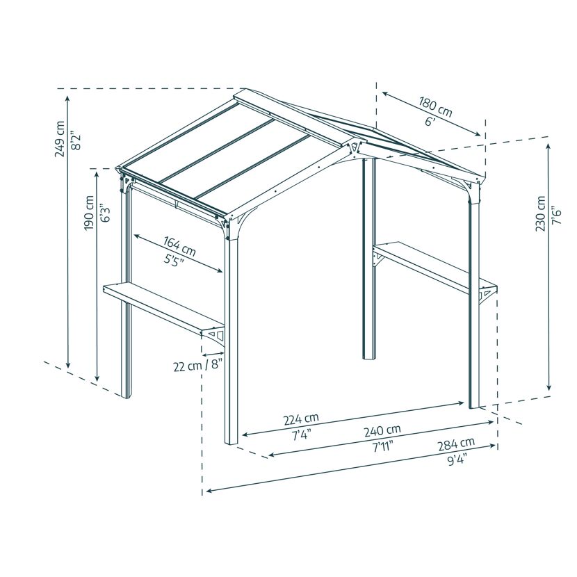 Grillpavillon 'Austin' schwarz 240 x 181 cm Polycarbonat grau