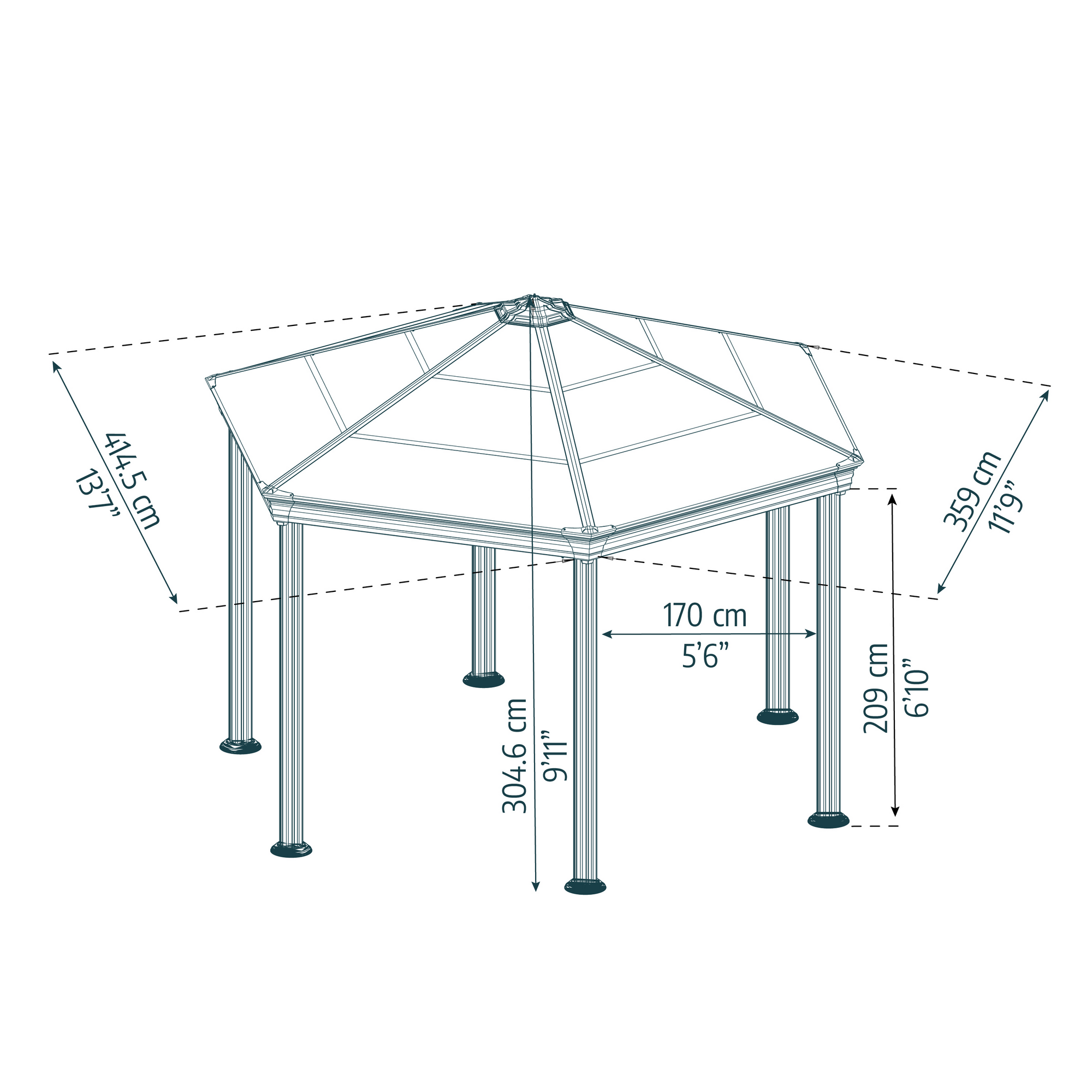Pavillon 'Roma' anthrazit 359 x 415 cm Polycarbonat grau