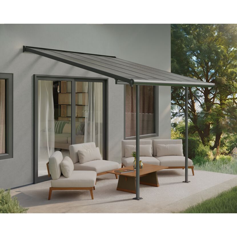 Terrassenüberdachung 'Sierra' anthrazit 295 x 314 cm Polycarbonat transparent