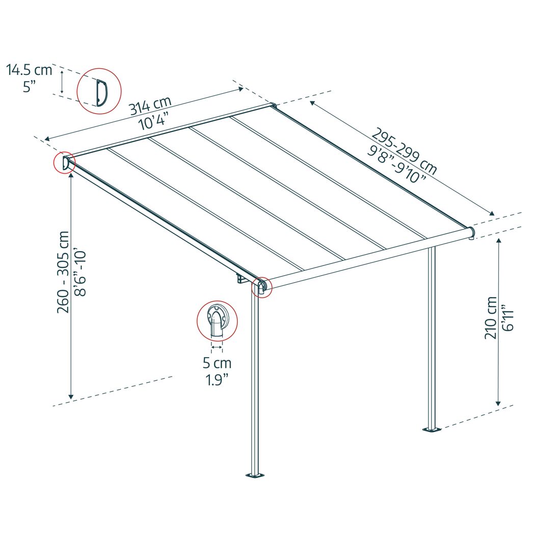 Terrassenüberdachung 'Sierra' anthrazit 295 x 314 cm Polycarbonat transparent