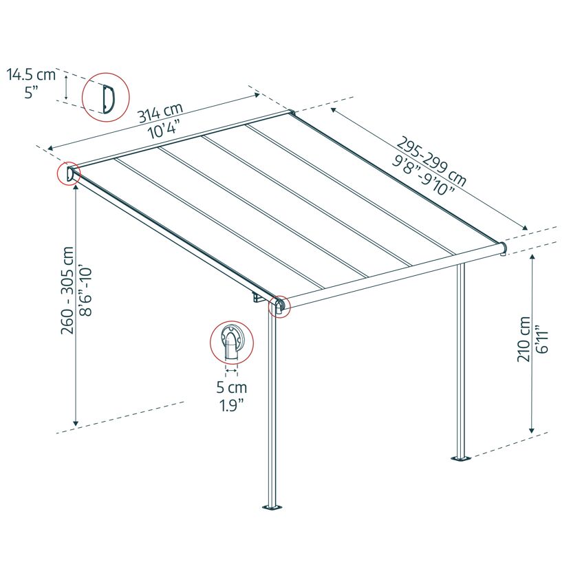 Terrassenüberdachung 'Sierra' anthrazit 295 x 314 cm Polycarbonat transparent
