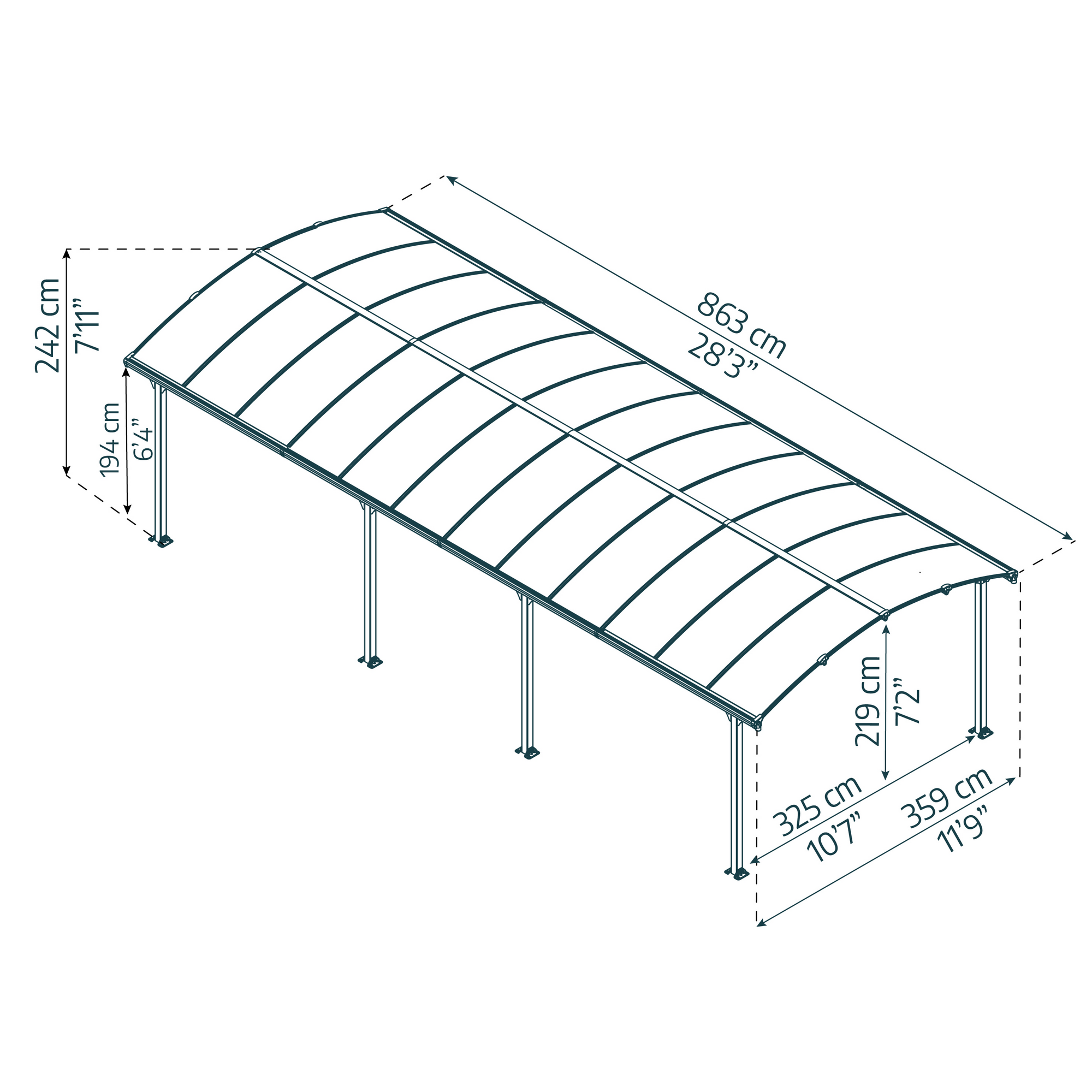 Doppelcarport 'Arcadia' anthrazit 359 x 863 cm Polycarbonat grau