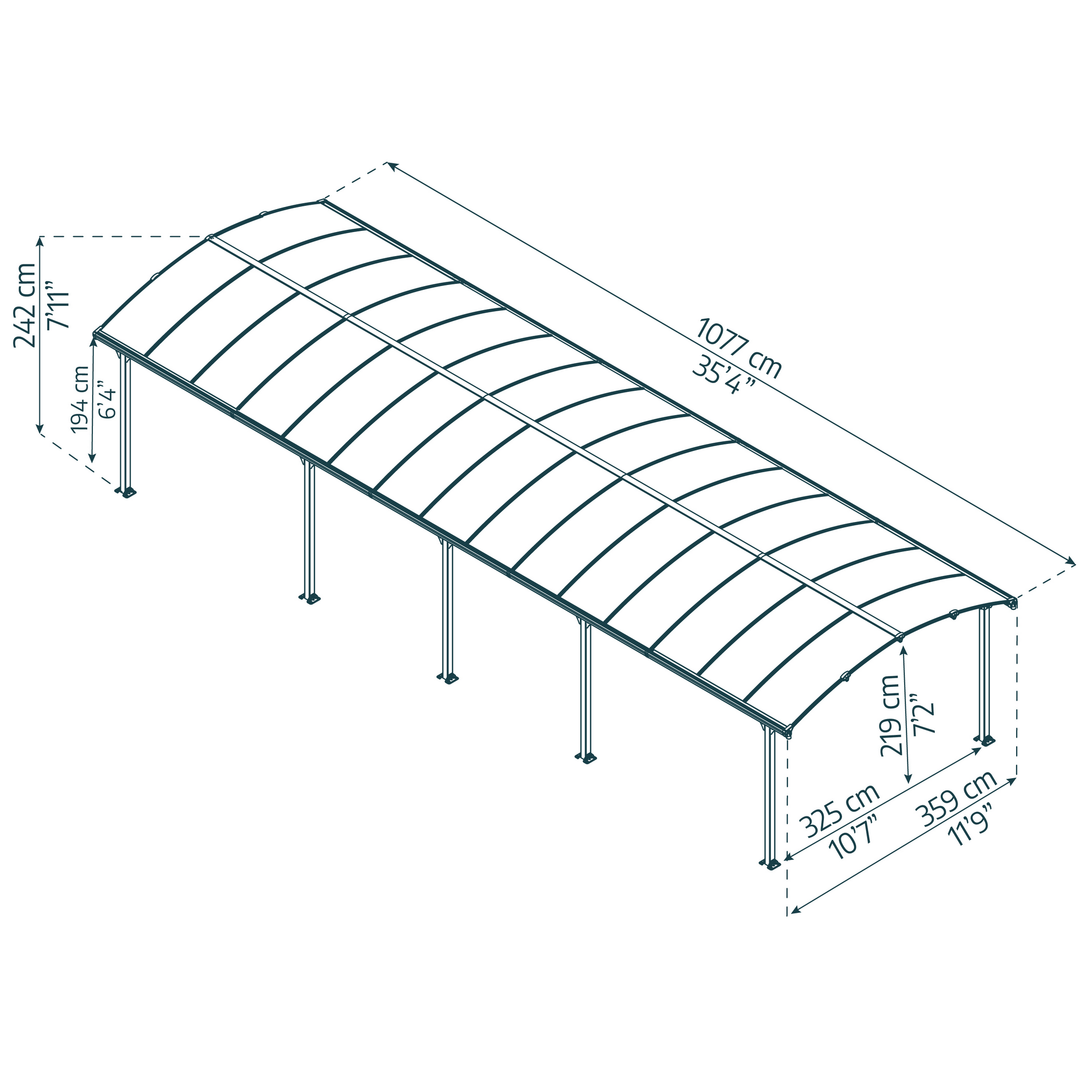 Doppelcarport 'Arcadia' anthrazit 359 x 1077 cm Polycarbonat grau