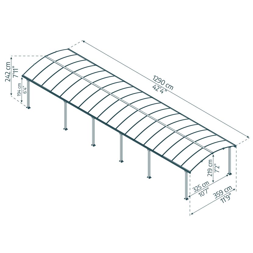Doppelcarport 'Arcadia' anthrazit 359 x 1290 cm Polycarbonat grau