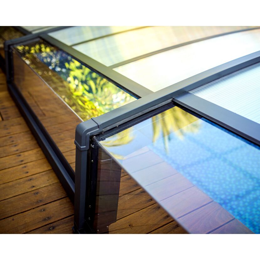Poolüberdachung 'Majorca' anthrazit 470 x 874 cm Polycarbonat klar
