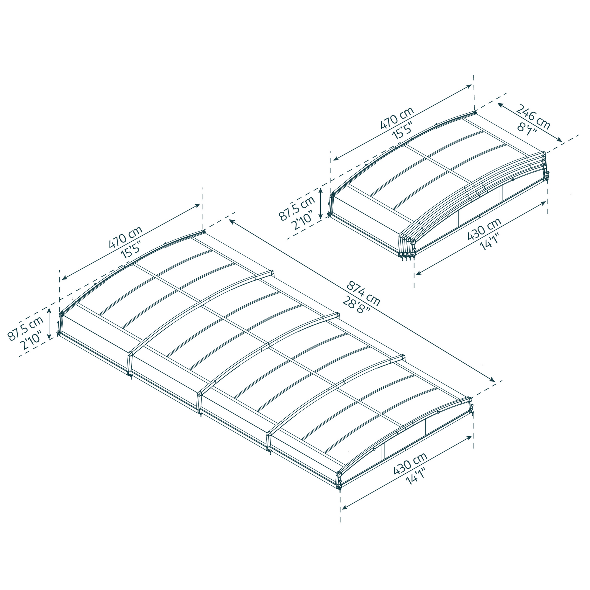 Poolüberdachung 'Majorca' anthrazit 470 x 874 cm Polycarbonat klar
