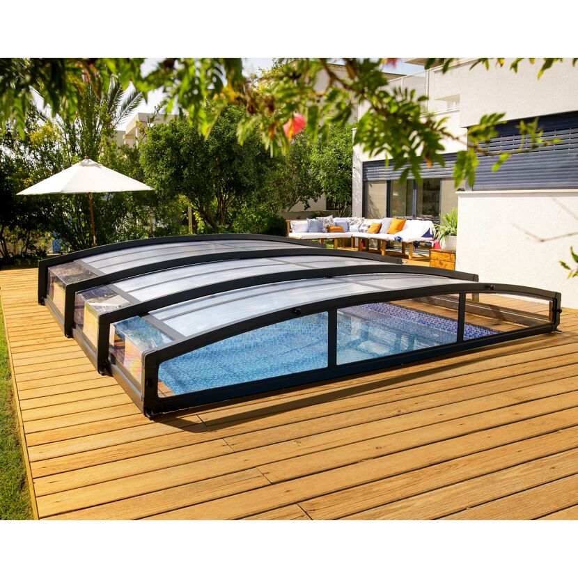 Poolüberdachung 'Majorca' anthrazit 457,5 x 669,2cm Polycarbonat klar