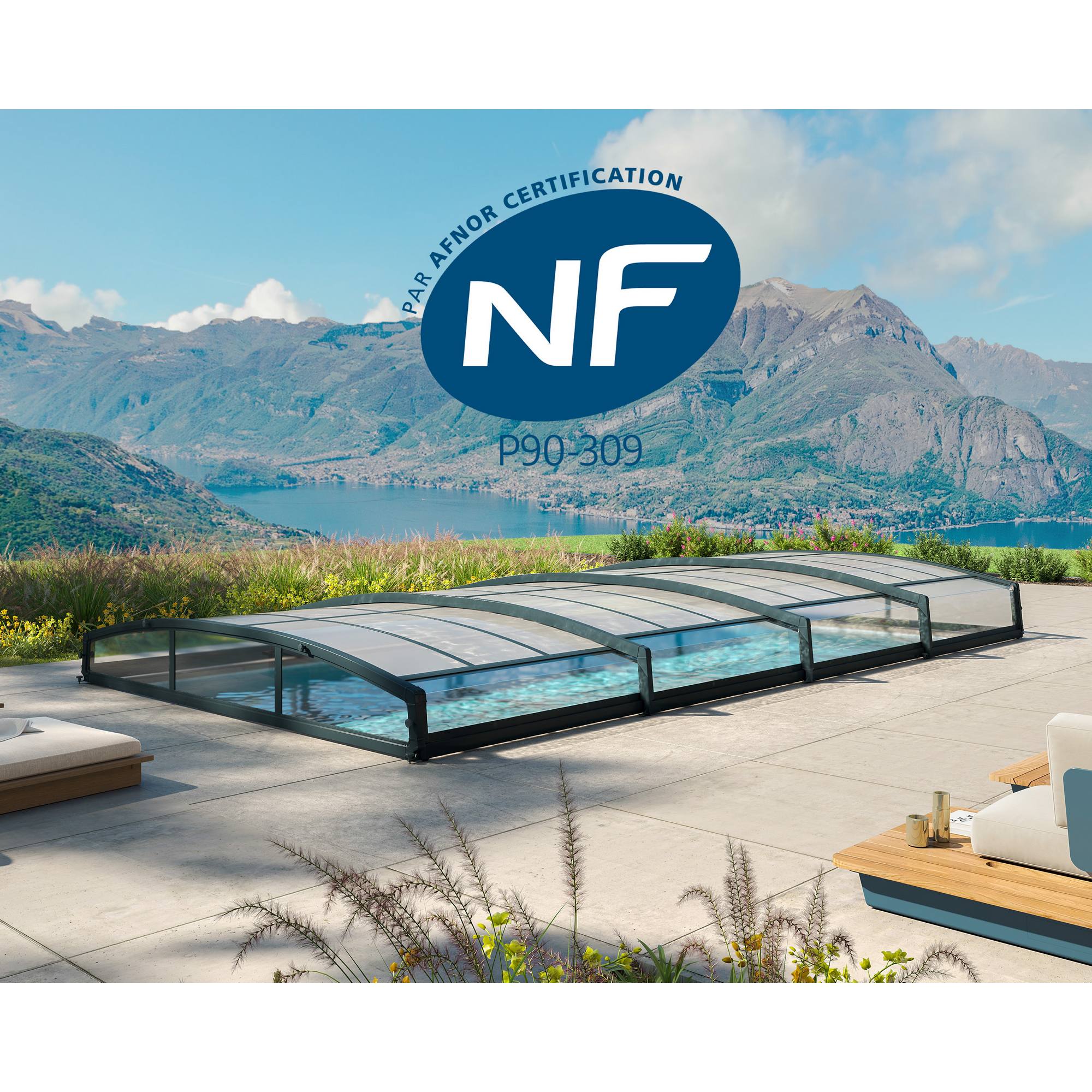 Poolüberdachung 'Majorca' anthrazit 457,5 x 669,2cm Polycarbonat klar