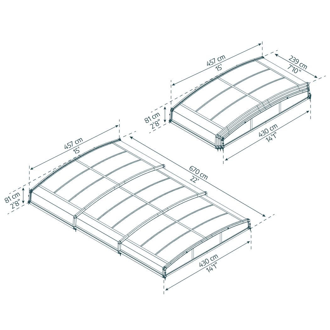 Poolüberdachung 'Majorca' anthrazit 457,5 x 669,2cm Polycarbonat klar