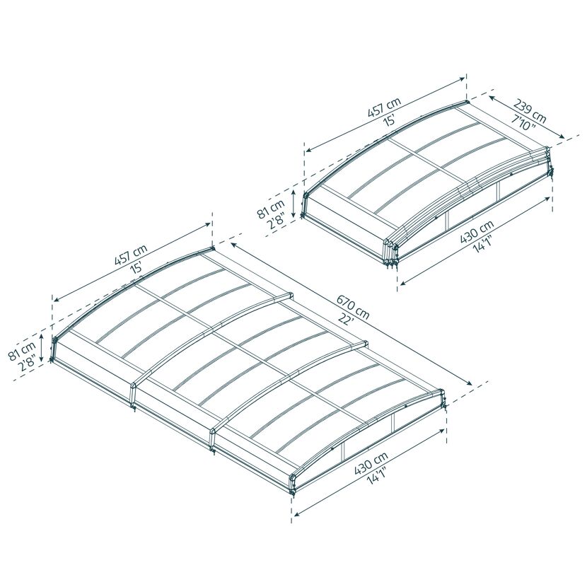 Poolüberdachung 'Majorca' anthrazit 457,5 x 669,2cm Polycarbonat klar