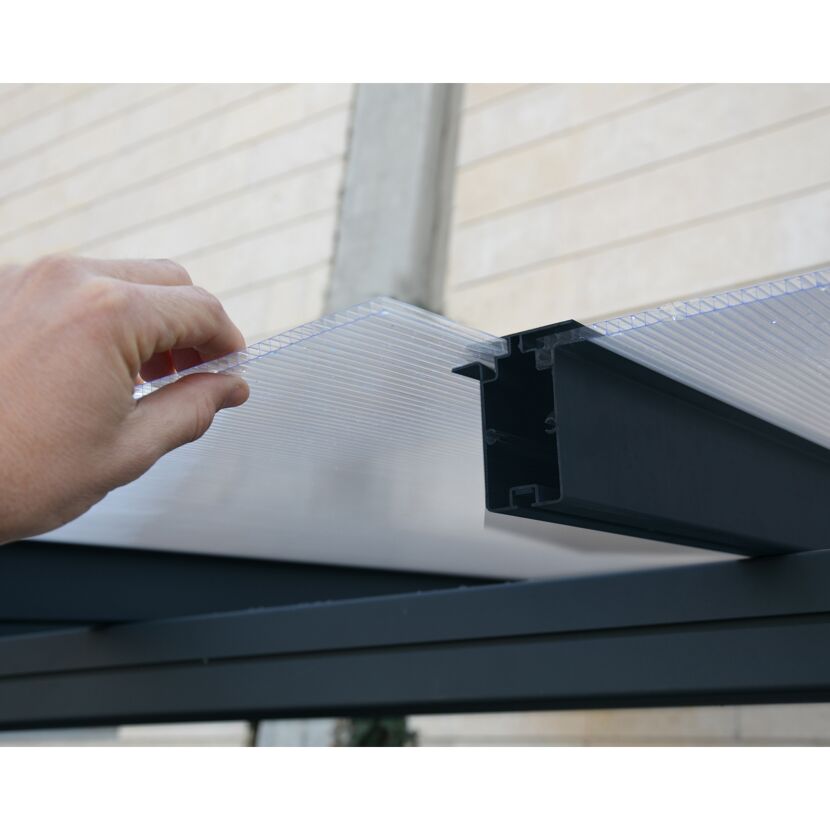 Terrassenüberdachung 'Sierra' anthrazit 295 x 924 cm Polycarbonat transparent