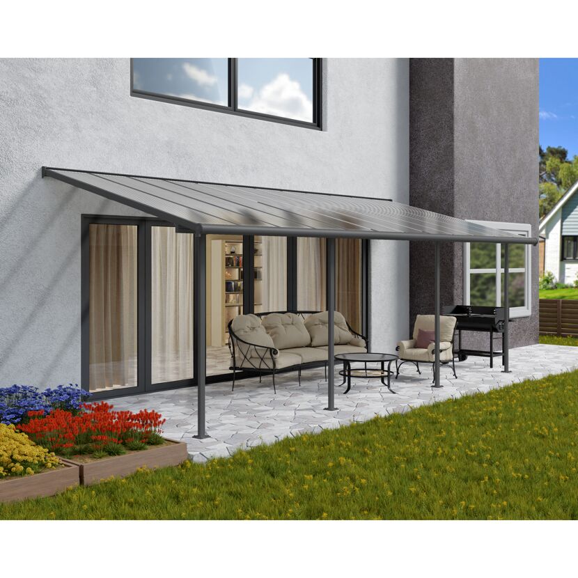 Terrassenüberdachung 'Sierra' anthrazit 295 x 739 cm Polycarbonat transparent