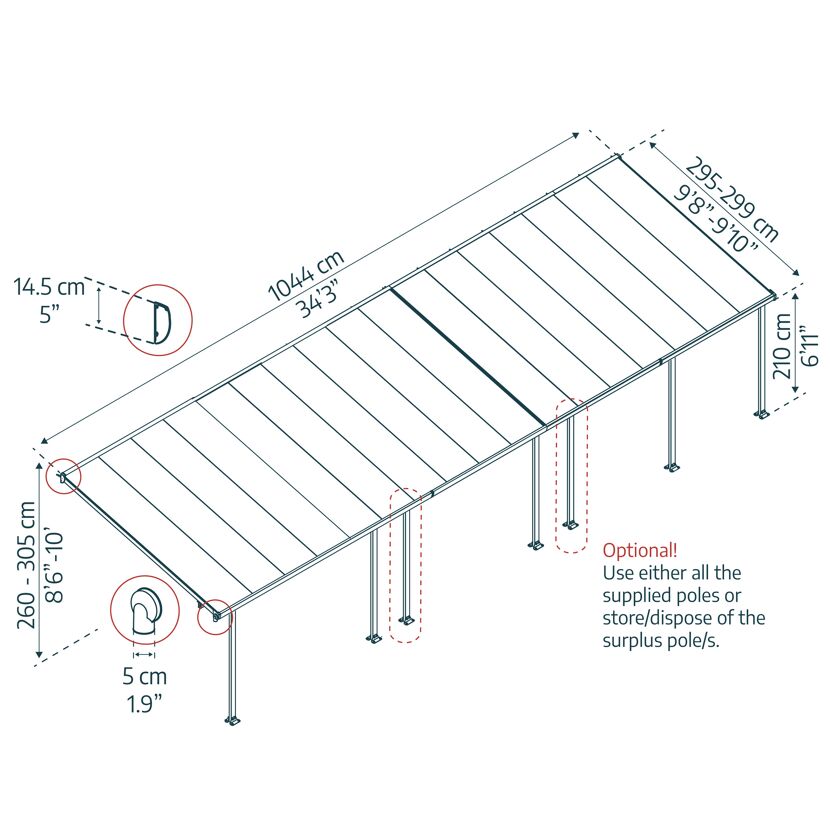 Terrassenüberdachung 'Sierra' anthrazit 295 x 1044 cm Polycarbonat transparent