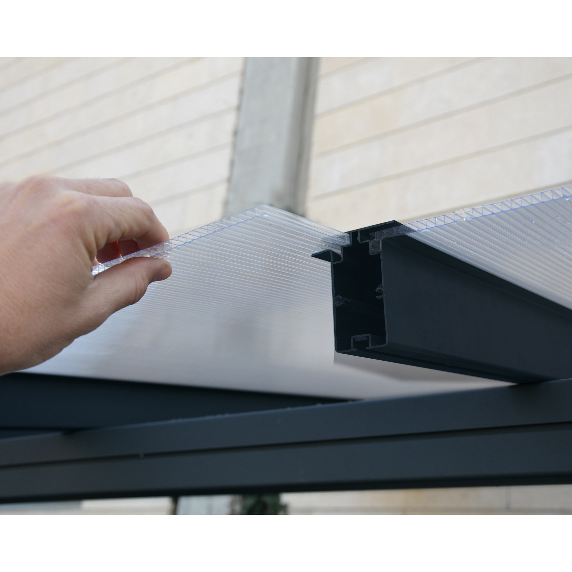 Terrassenüberdachung 'Sierra' anthrazit 295 x 860 cm Polycarbonat transparent