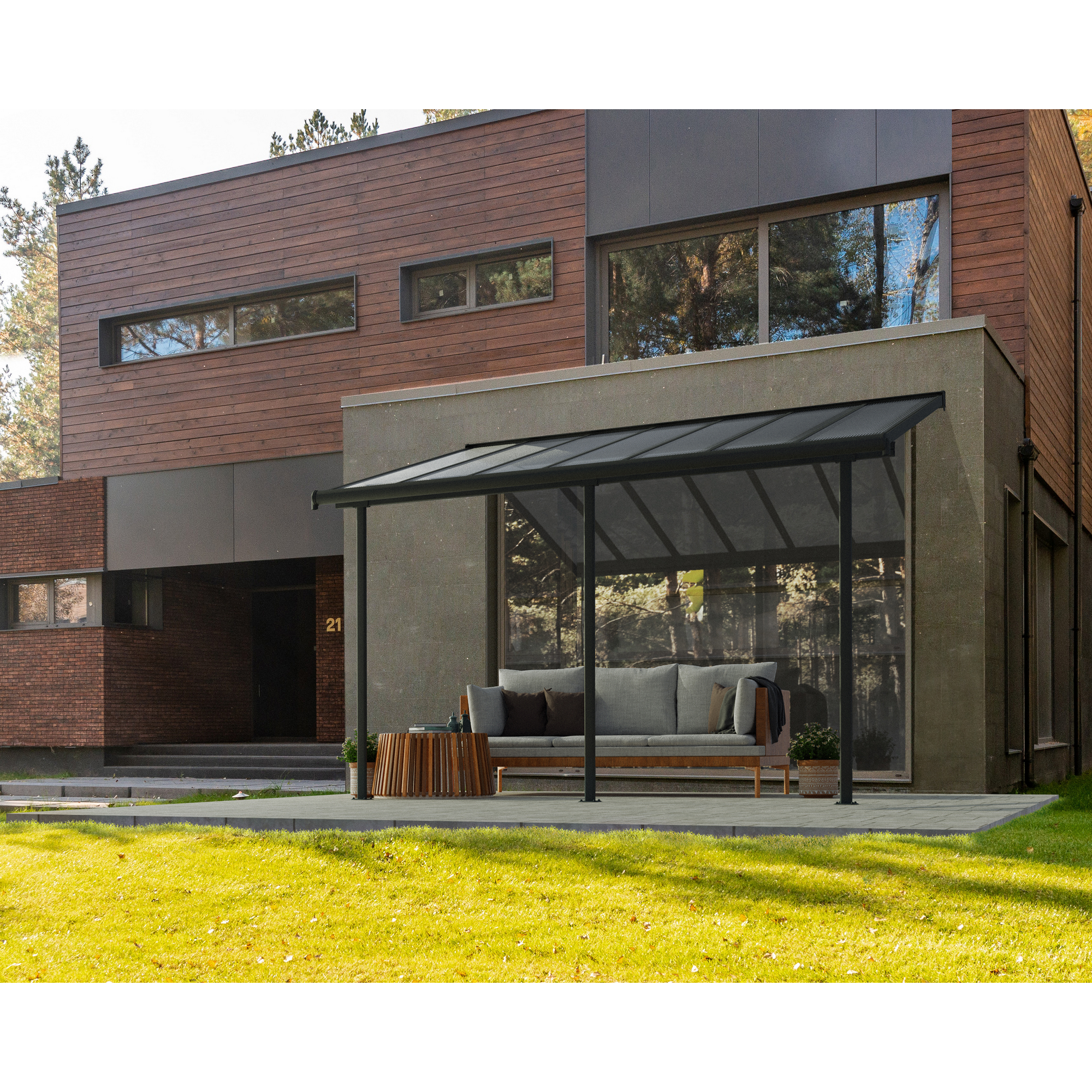 Terrassenüberdachung 'Sierra' anthrazit 295 x 434 cm Polycarbonat transparent