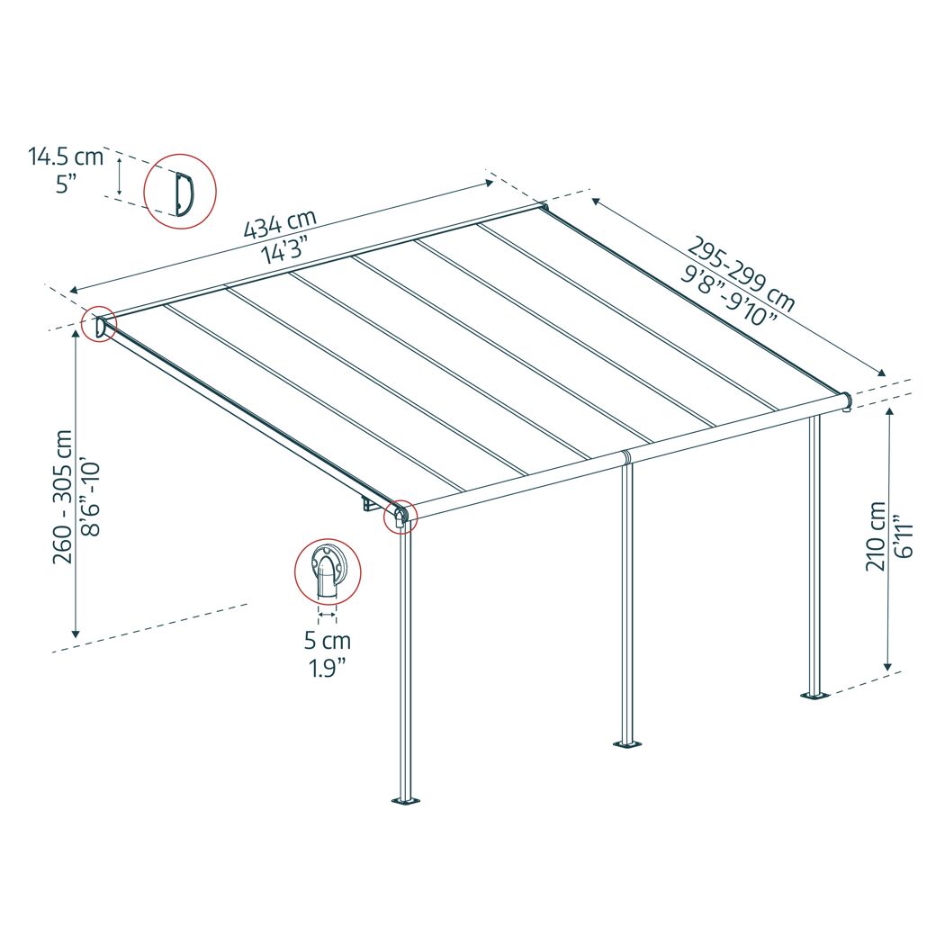 Terrassenüberdachung 'Sierra' anthrazit 295 x 434 cm Polycarbonat transparent