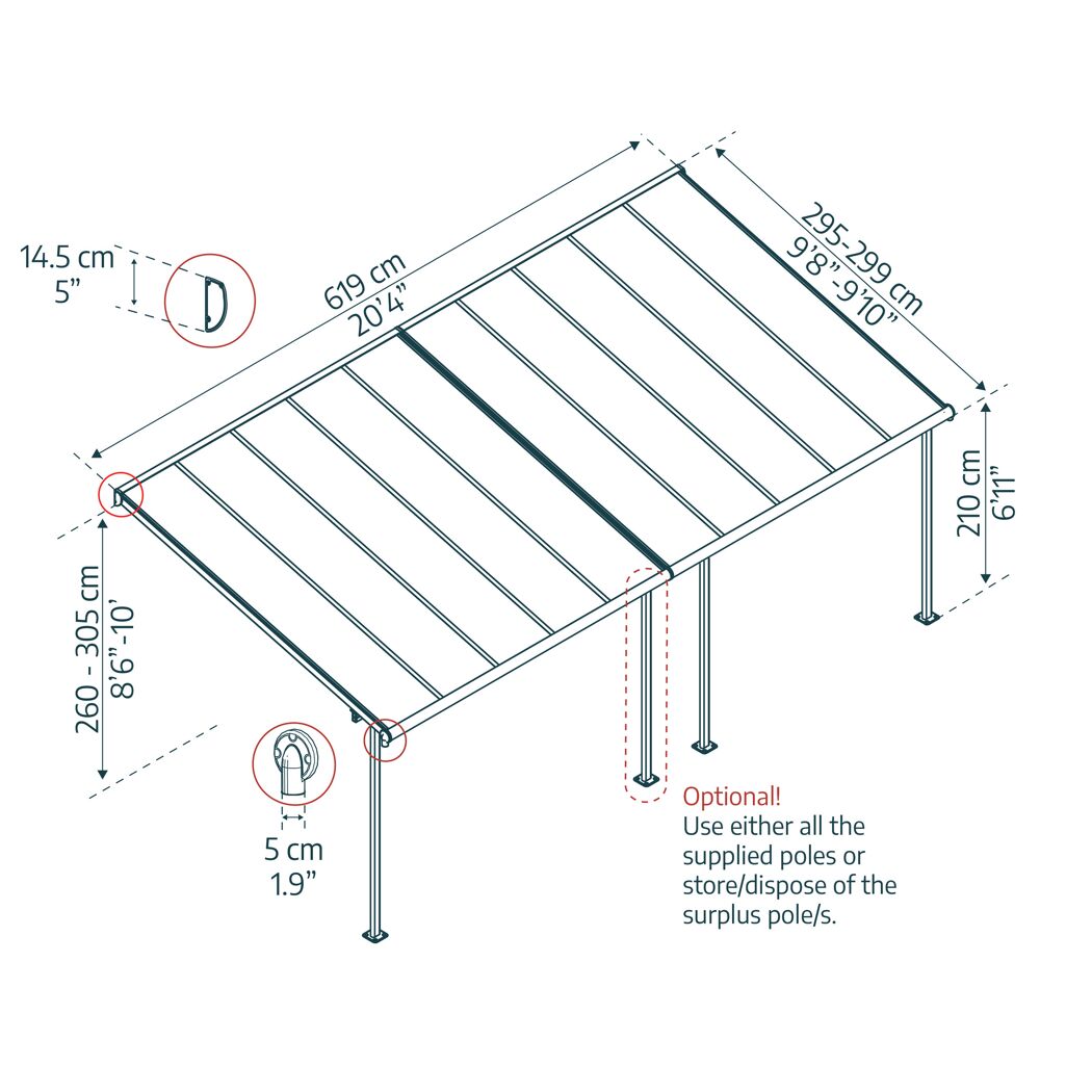 Terrassenüberdachung 'Capri' anthrazit 295 x 619 cm Polycarbonat grau