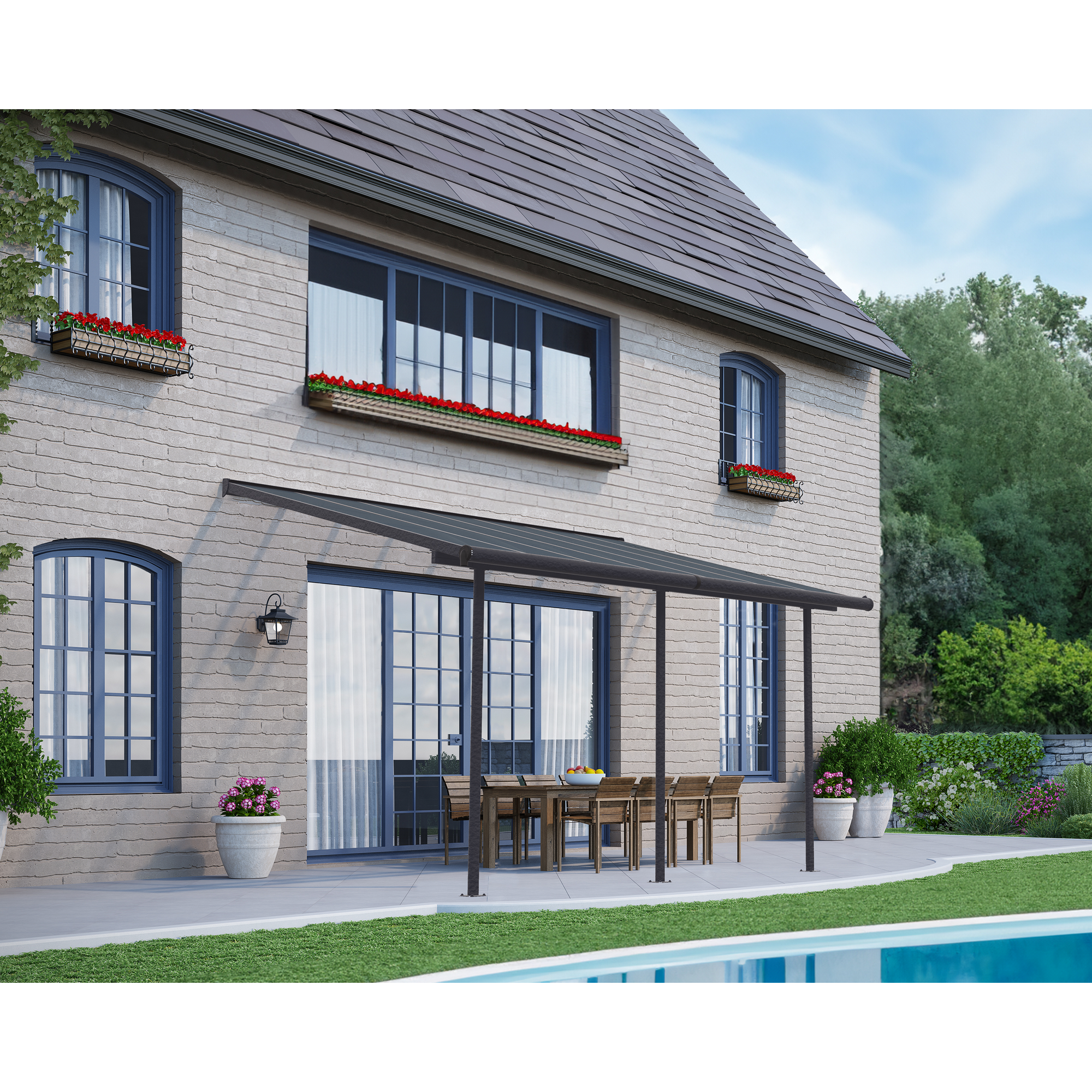 Terrassenüberdachung 'Capri' anthrazit 295 x 434 cm Polycarbonat grau