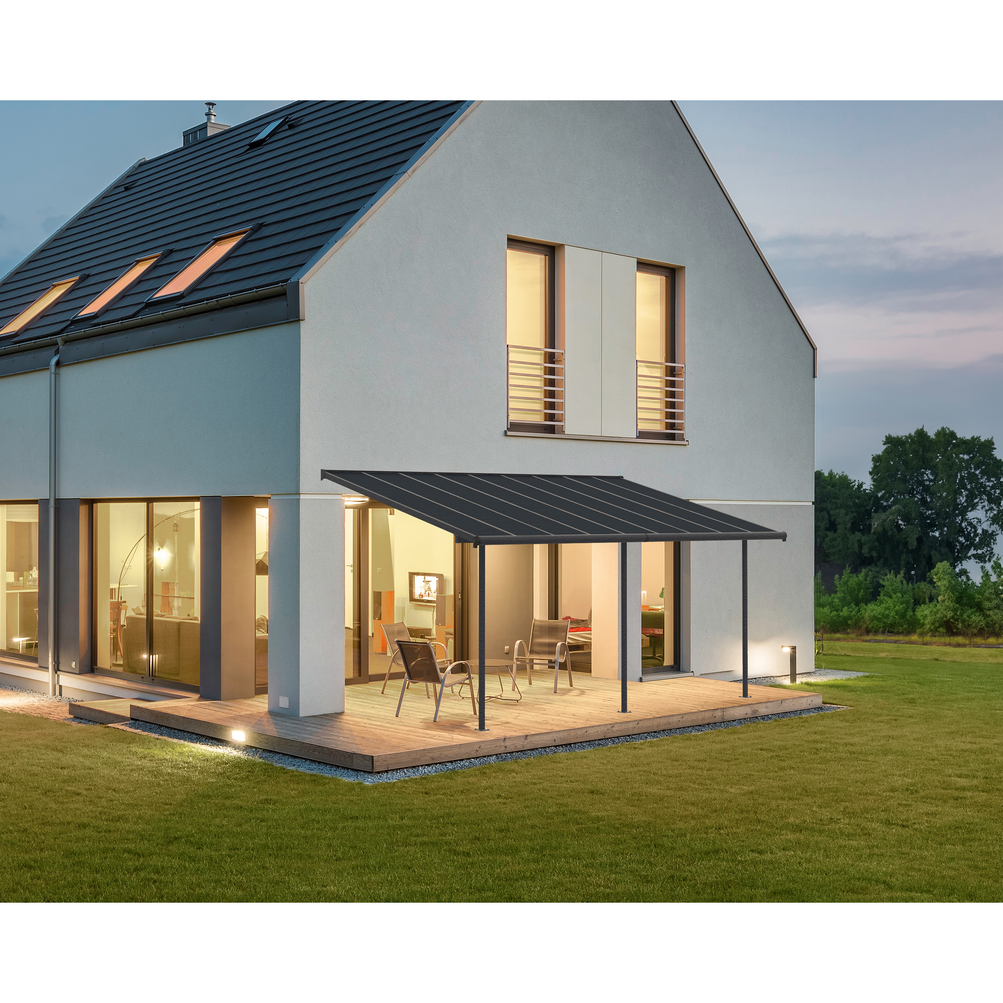 Terrassenüberdachung 'Capri' anthrazit 295 x 555 cm Polycarbonat grau