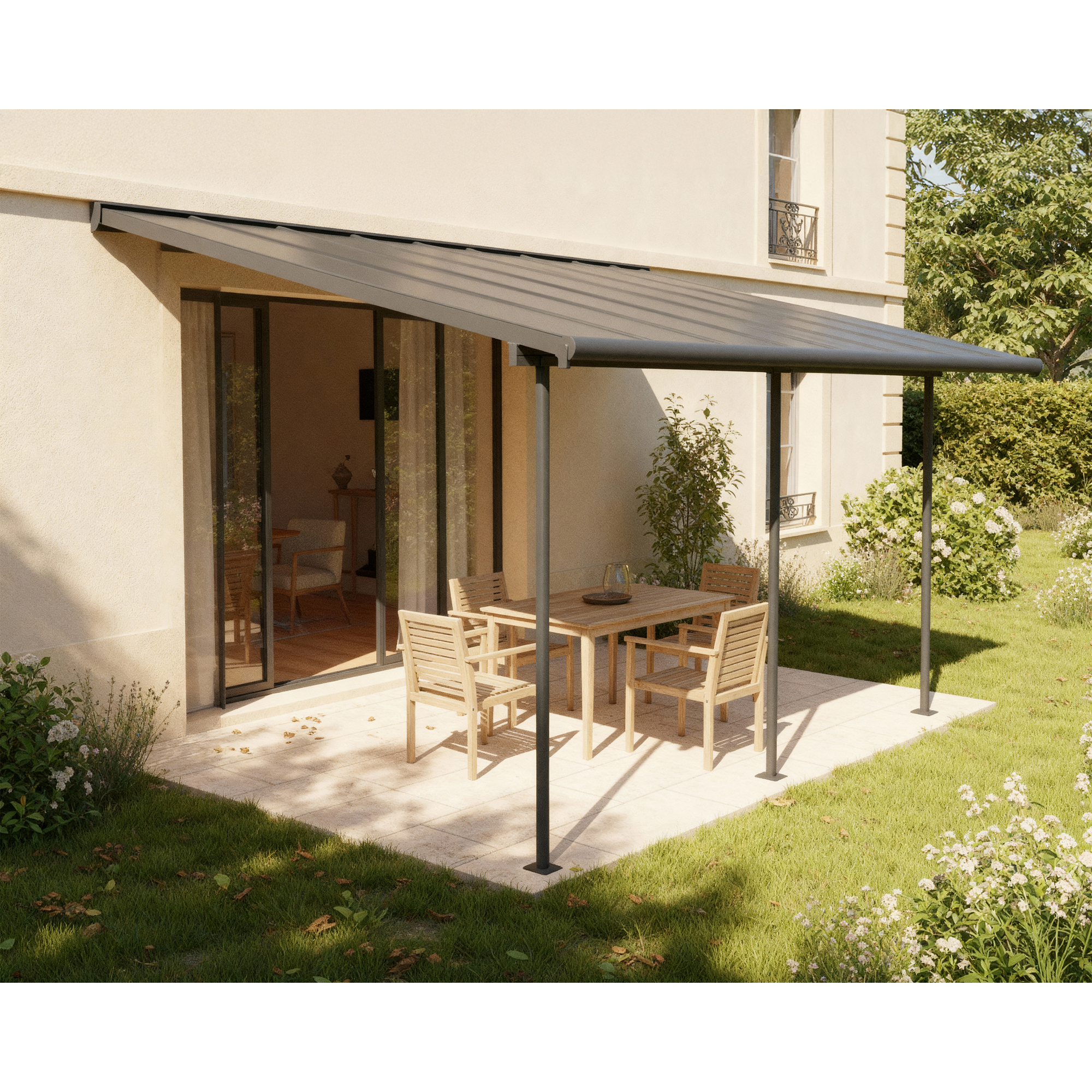 Terrassenüberdachung 'Capri' anthrazit 295 x 555 cm Polycarbonat grau