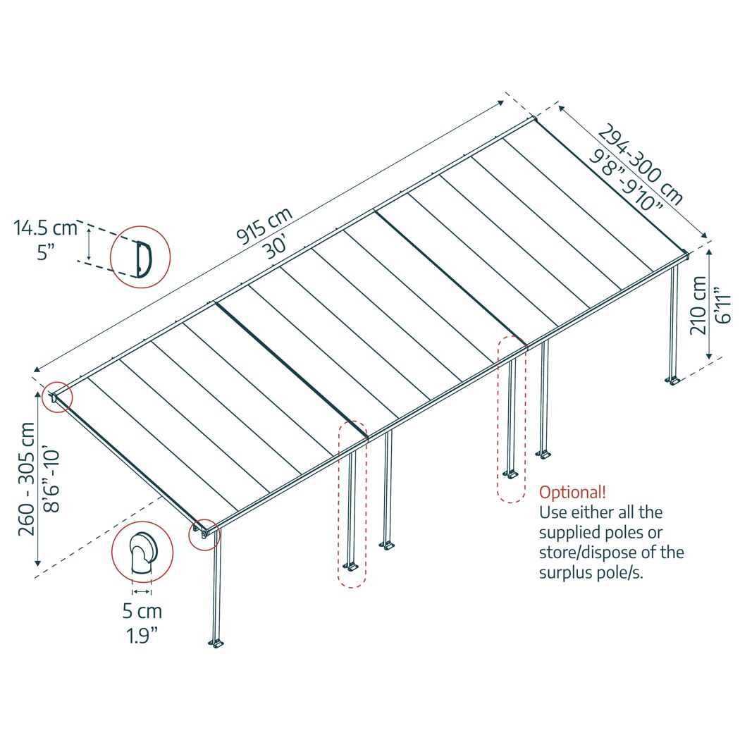 Terrassenüberdachung' Feria' anthrazit 294 x 915 cm Polycarbonat transparent