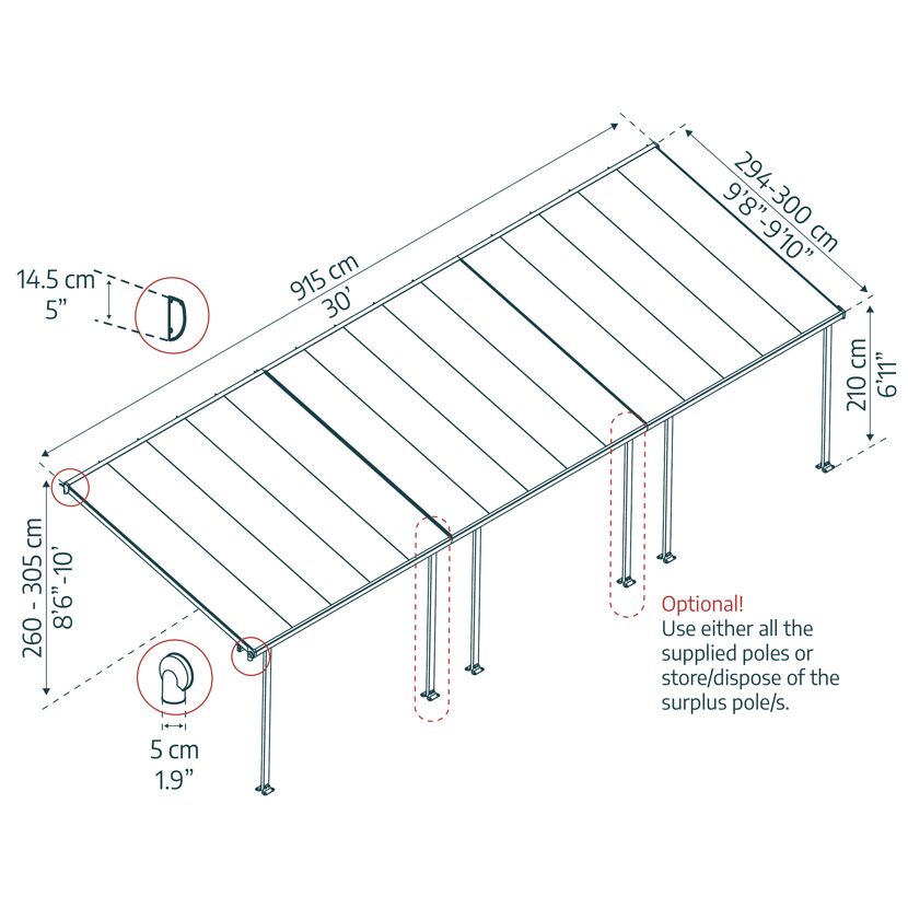 Terrassenüberdachung' Feria' anthrazit 294 x 915 cm Polycarbonat transparent