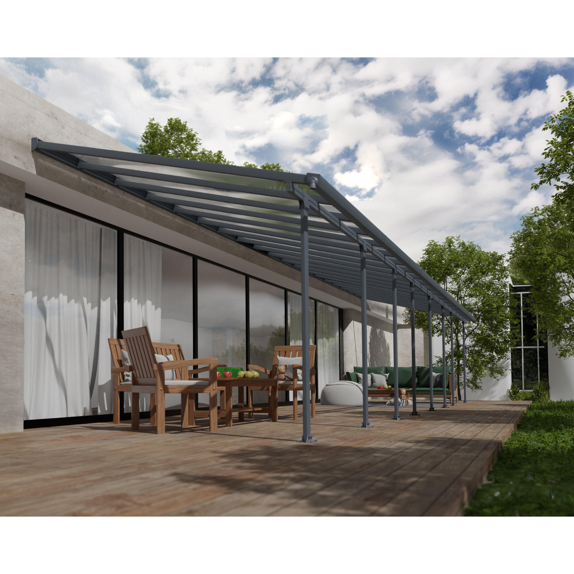 Terrassenüberdachung' Feria' anthrazit 294 x 1156 cm Polycarbonat transparent