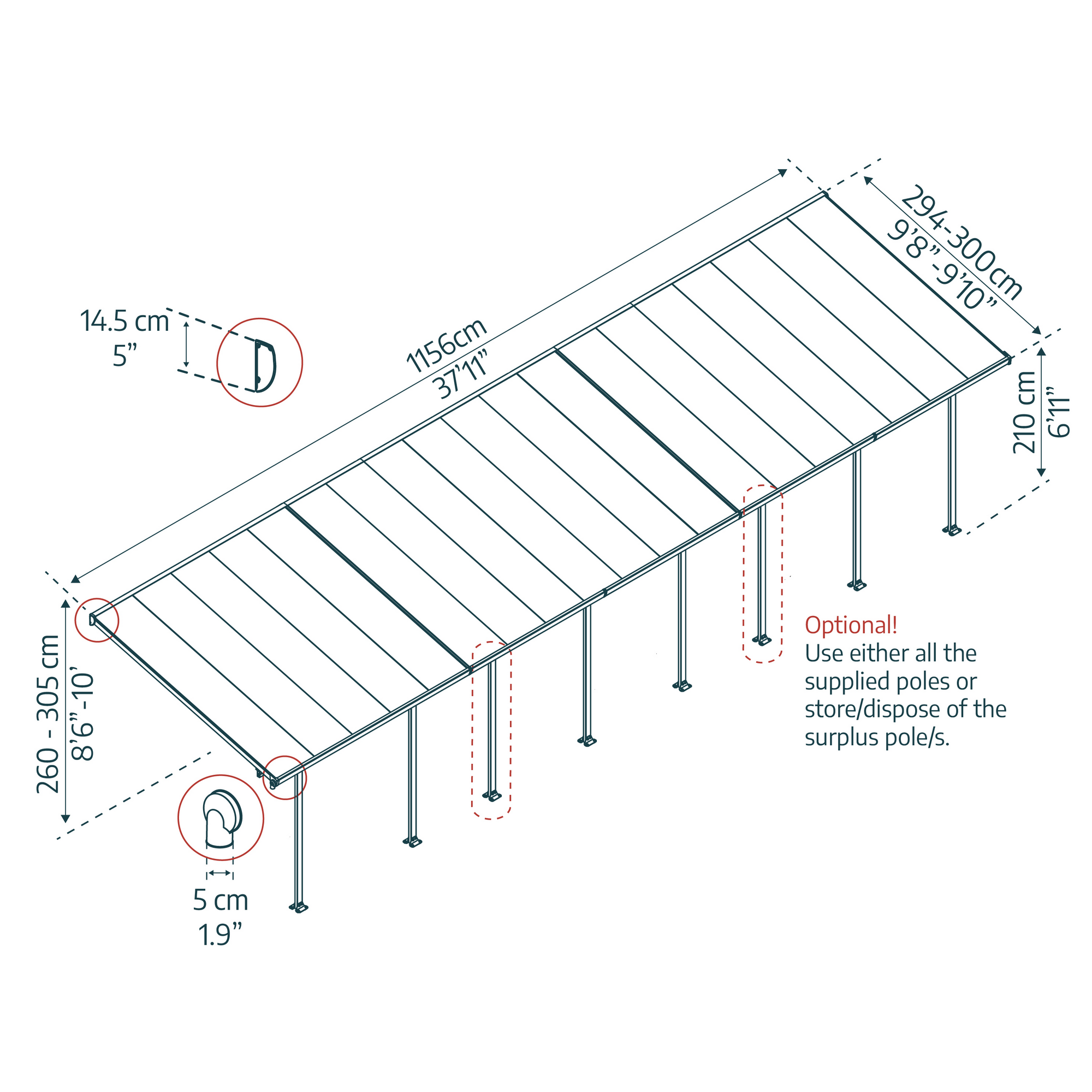 Terrassenüberdachung' Feria' anthrazit 294 x 1156 cm Polycarbonat transparent