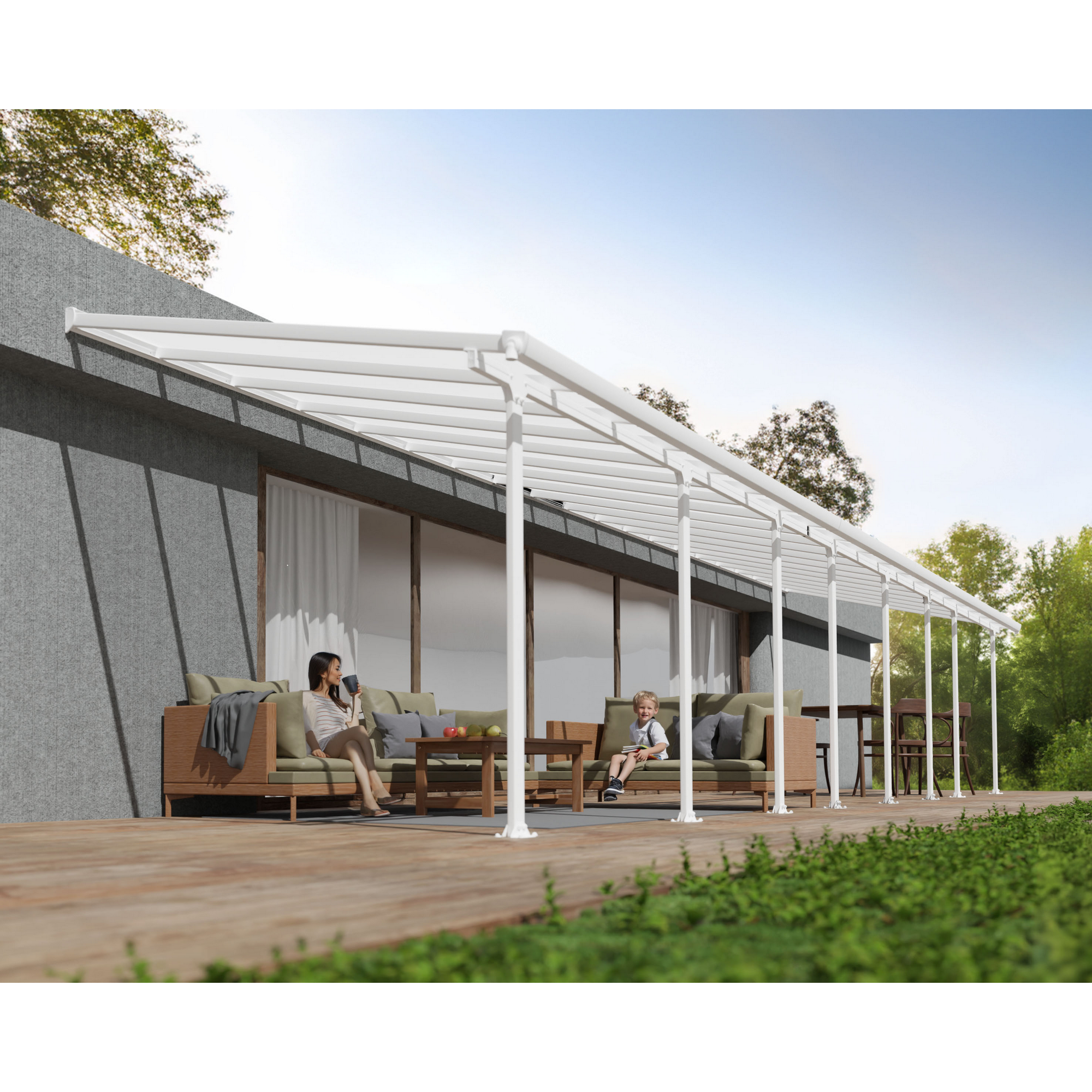 Terrassenüberdachung 'Feria' weiß 294 x 1156 cm Polycarbonat transparent