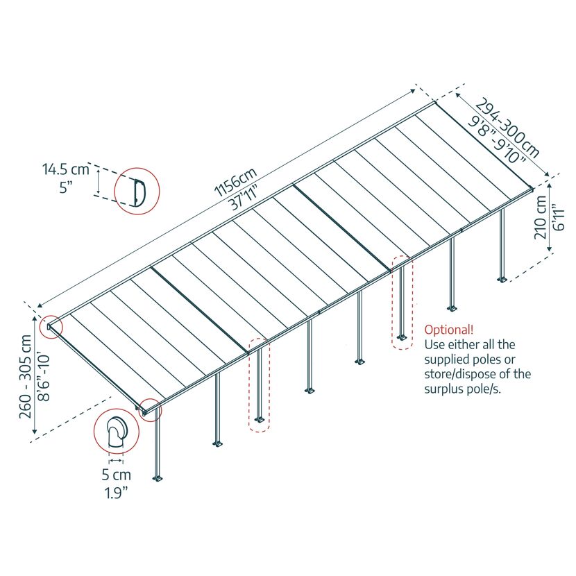 Terrassenüberdachung 'Feria' weiß 294 x 1156 cm Polycarbonat transparent