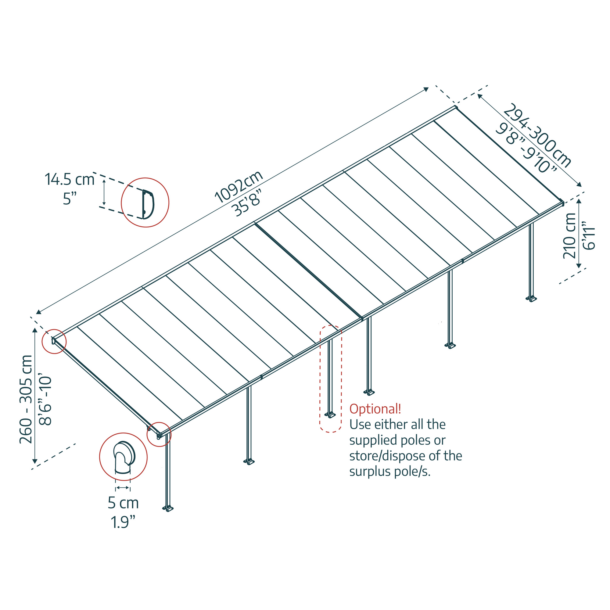 Terrassenüberdachung' Feria' anthrazit 294 x 1092 cm Polycarbonat transparent