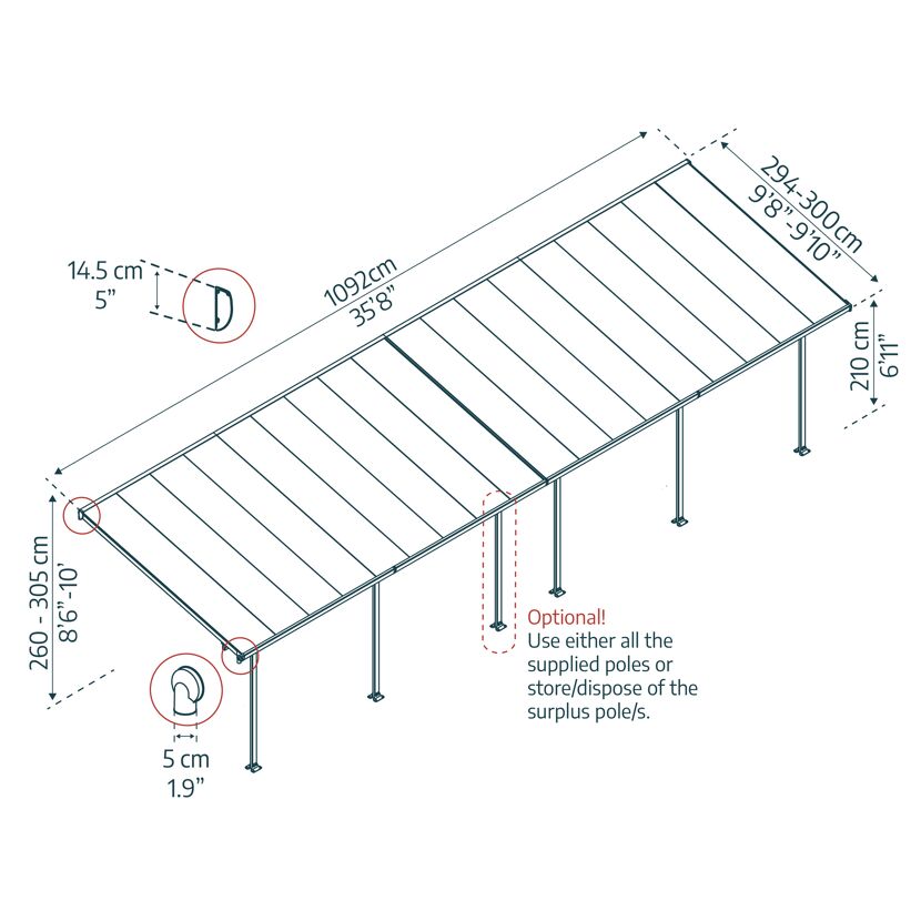 Terrassenüberdachung' Feria' anthrazit 294 x 1092 cm Polycarbonat transparent