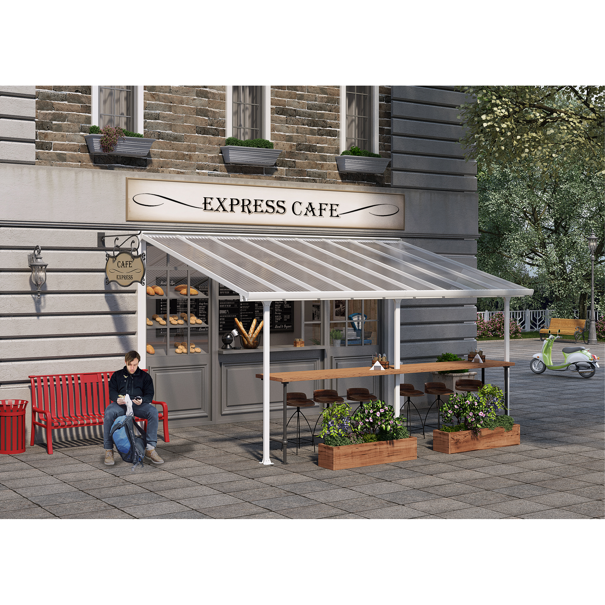 Terrassenüberdachung 'Feria' weiß 294 x 546 cm Polycarbonat transparent