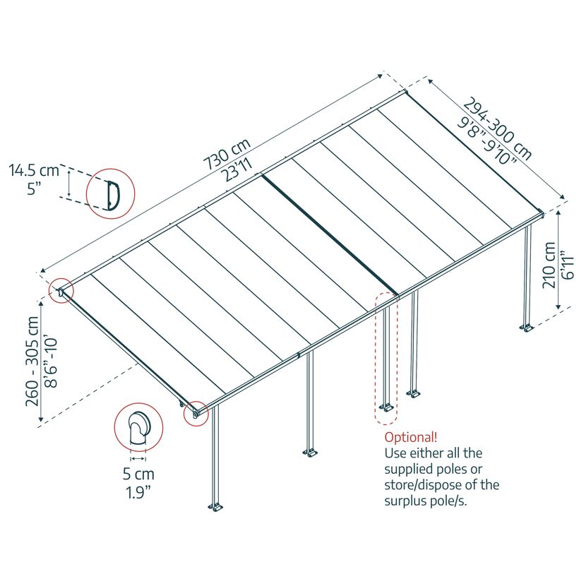 Terrassenüberdachung 'Feria' weiß 294 x 730 cm Polycarbonat transparent