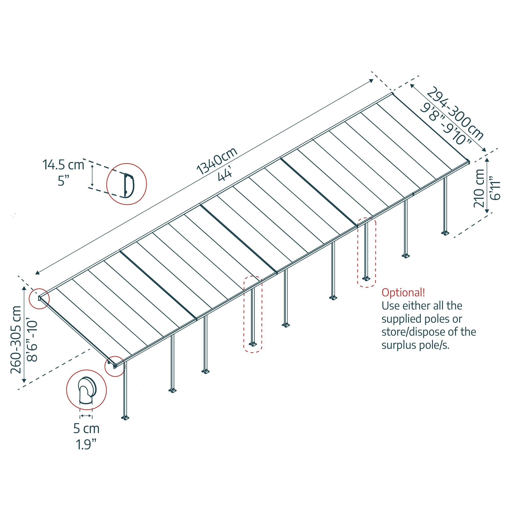 Terrassenüberdachung' Feria' anthrazit 294 x 1340 cm Polycarbonat transparent