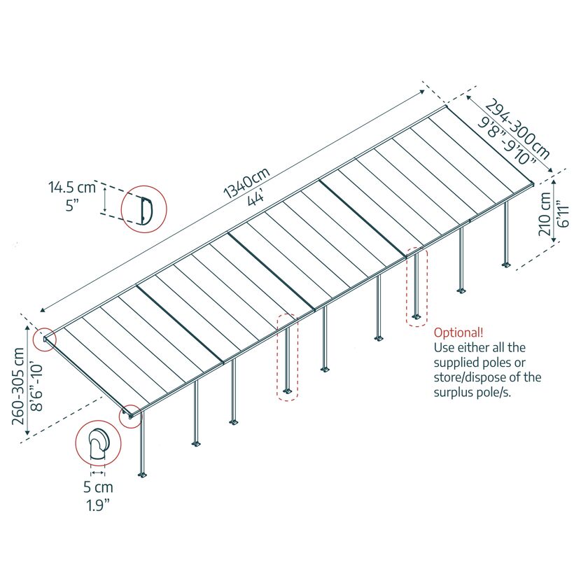 Terrassenüberdachung' Feria' anthrazit 294 x 1340 cm Polycarbonat transparent