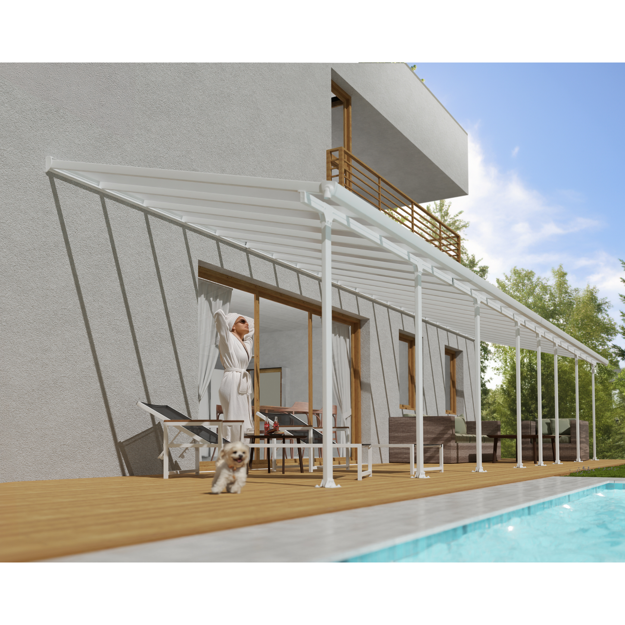 Terrassenüberdachung 'Feria' weiß 294 x 1220 cm Polycarbonat transparent